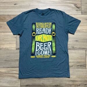 Disney Epcot Oktoberfest T-Shirt Tee Ready or Not Beer I Come Medium Bluish Gray